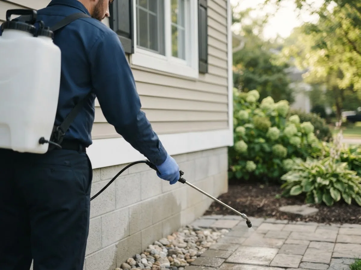 Pest control technician inspecting a home in Oak Ridge, MO
